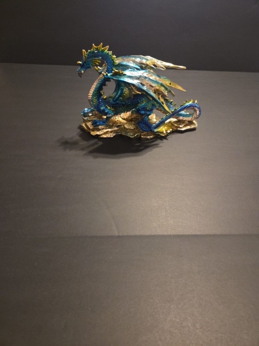 Blue and Gold Dragon Figurine Decorative Sculpture - Home Art  AS IS